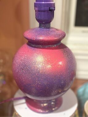 Custom designed Ombre Pink & Purple w/gold splash-Rhinestone acc-Decorative Lamp